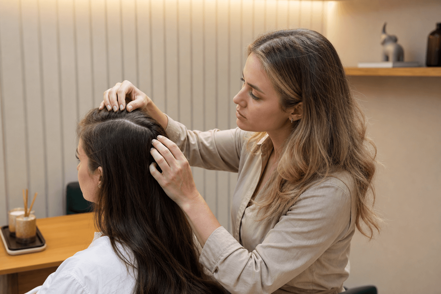 Avaliação capilar profissional no salão