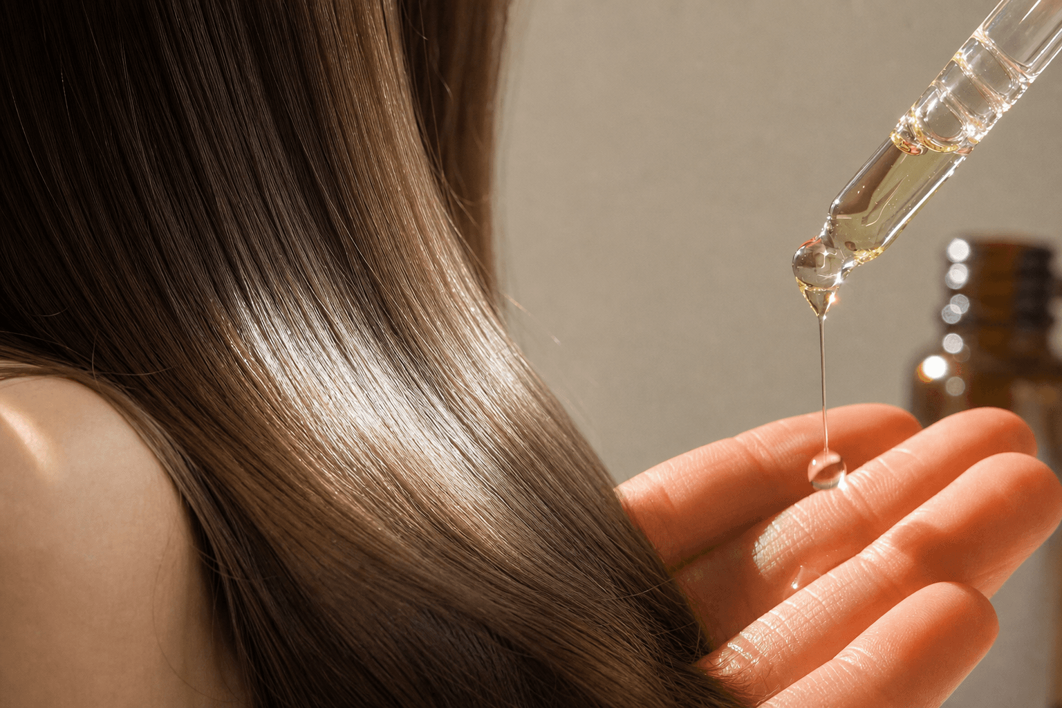 Cabelo com brilho após tratamento com óleo