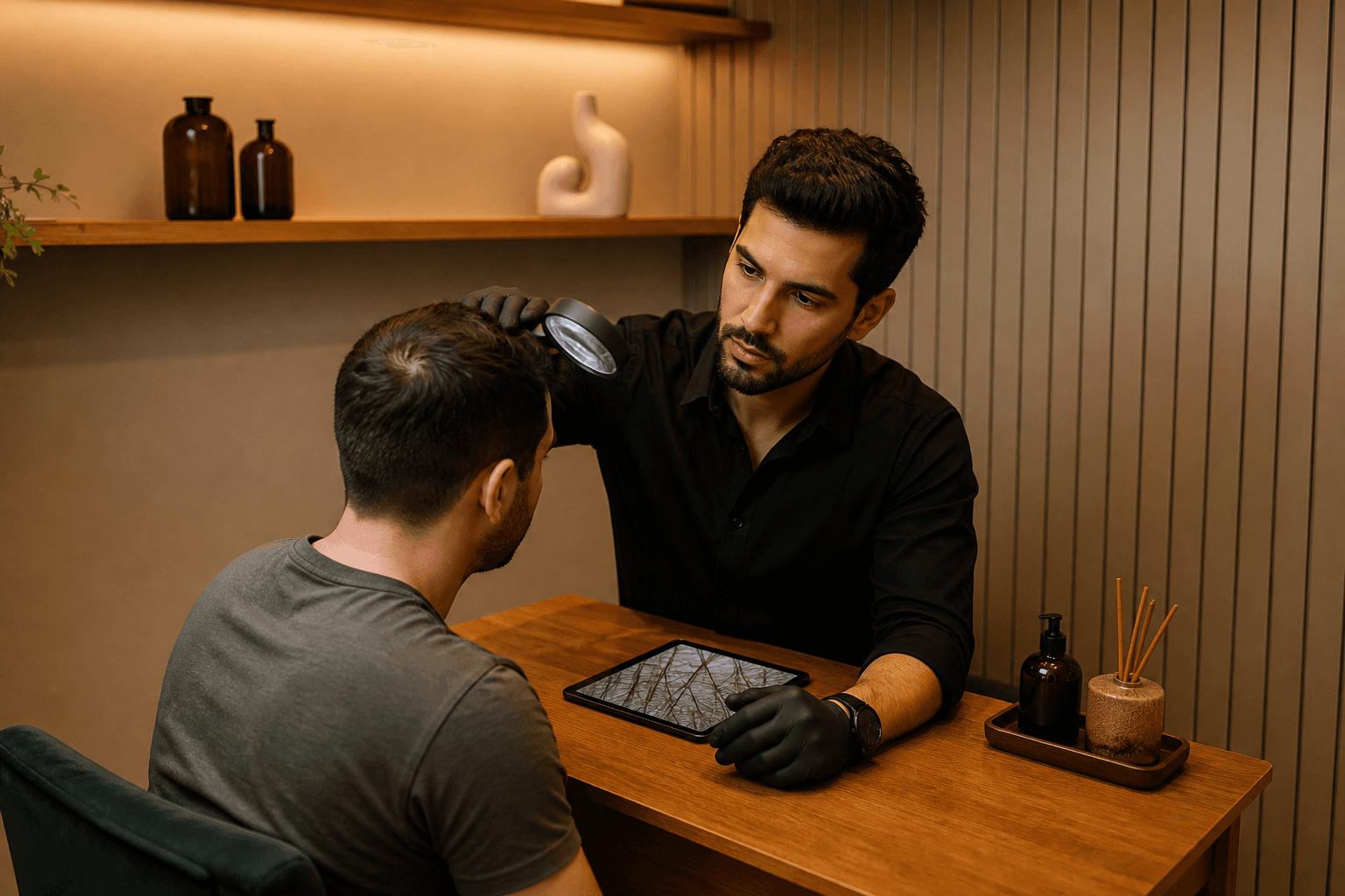 Terapia capilar masculina com avaliação do couro cabeludo