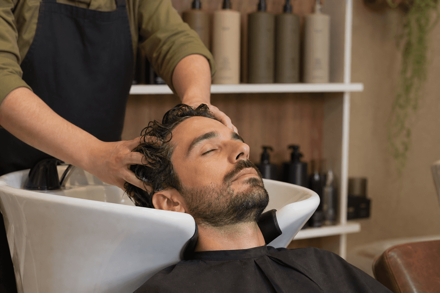 Tratamento capilar masculino no lavatório